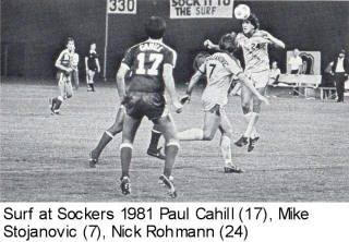 NASL Soccer San Diego Sockers 81 Home  Back Mike Stojanovic, Nick Rohmann Surf