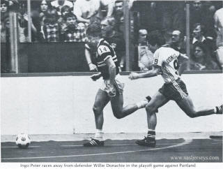 NASL Soccer Sting 80-81 Indoor Road Ingo Peter, Timbers Willie Donachie