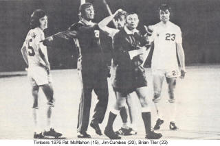 NASL Soccer Portland Timbers 76 Home Back Pat McMahon, Brian Tiler Jim Cumbes